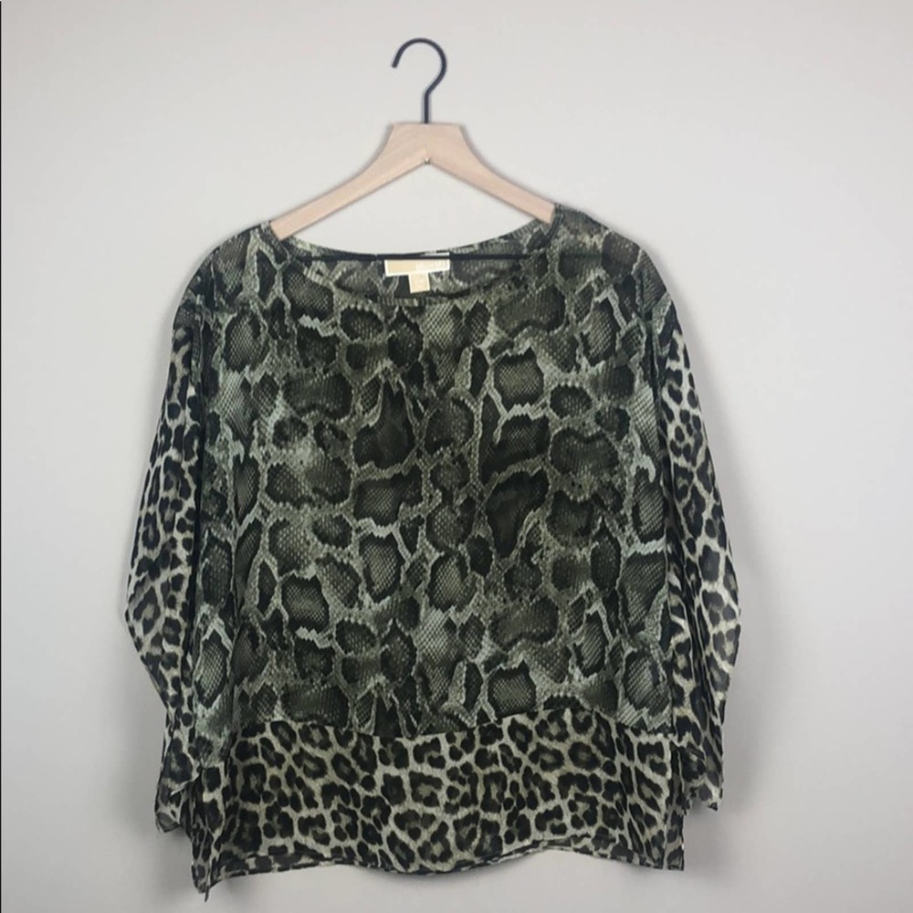 Michael Kors Sheer Snakeskin Leopard Top (S/M)